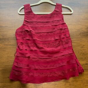 White House Black Market Red Ruffle Tank Blouse